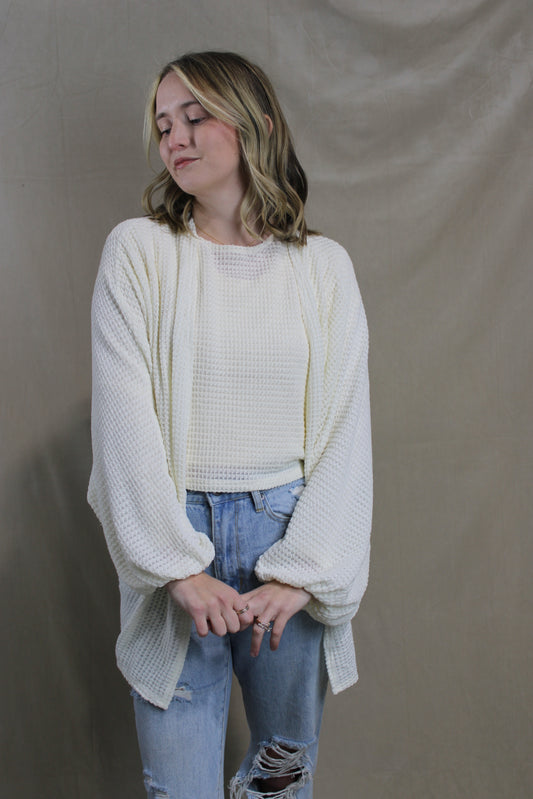 Ivory Thrive Open Knit Cardigan