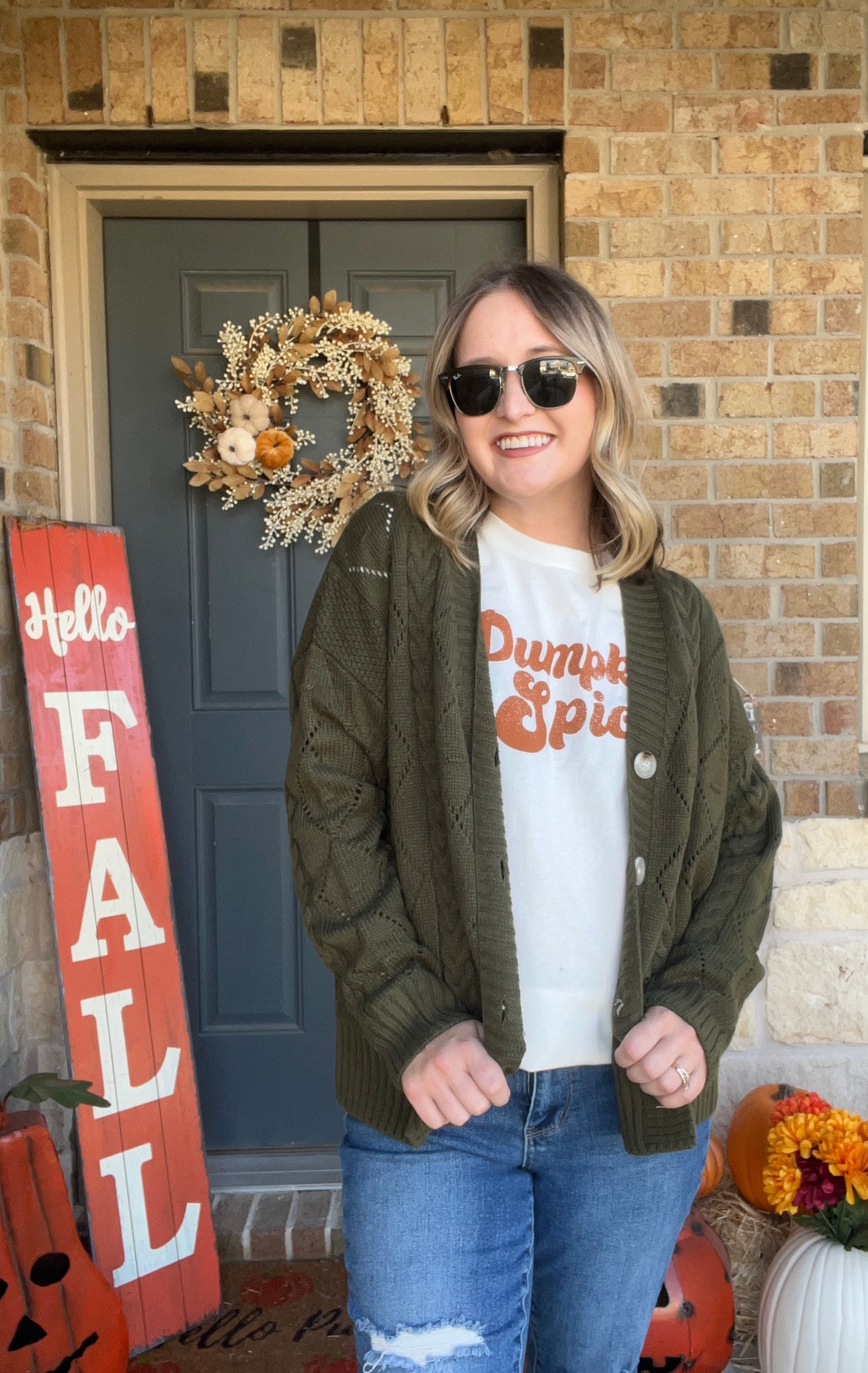 Olive Button Up Cable Knit Cardigan