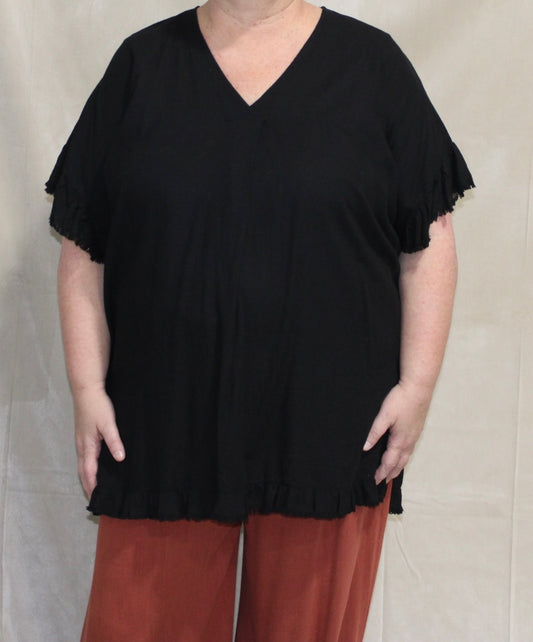 Linen Black Unhemmed Top