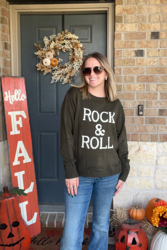 Olive Rock & Roll Stitch Crewneck Sweater