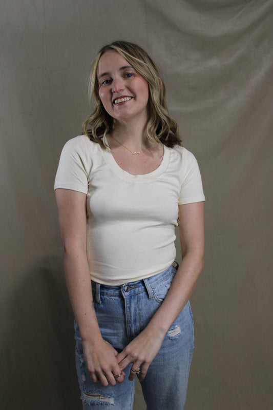 Marshmallow Scoop Neck Crop Tee