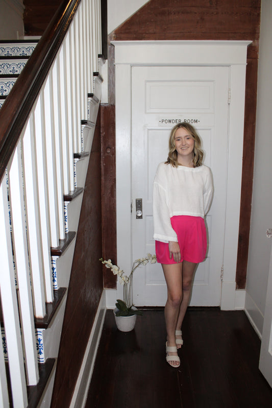 Pleated Hot Pink Shorts