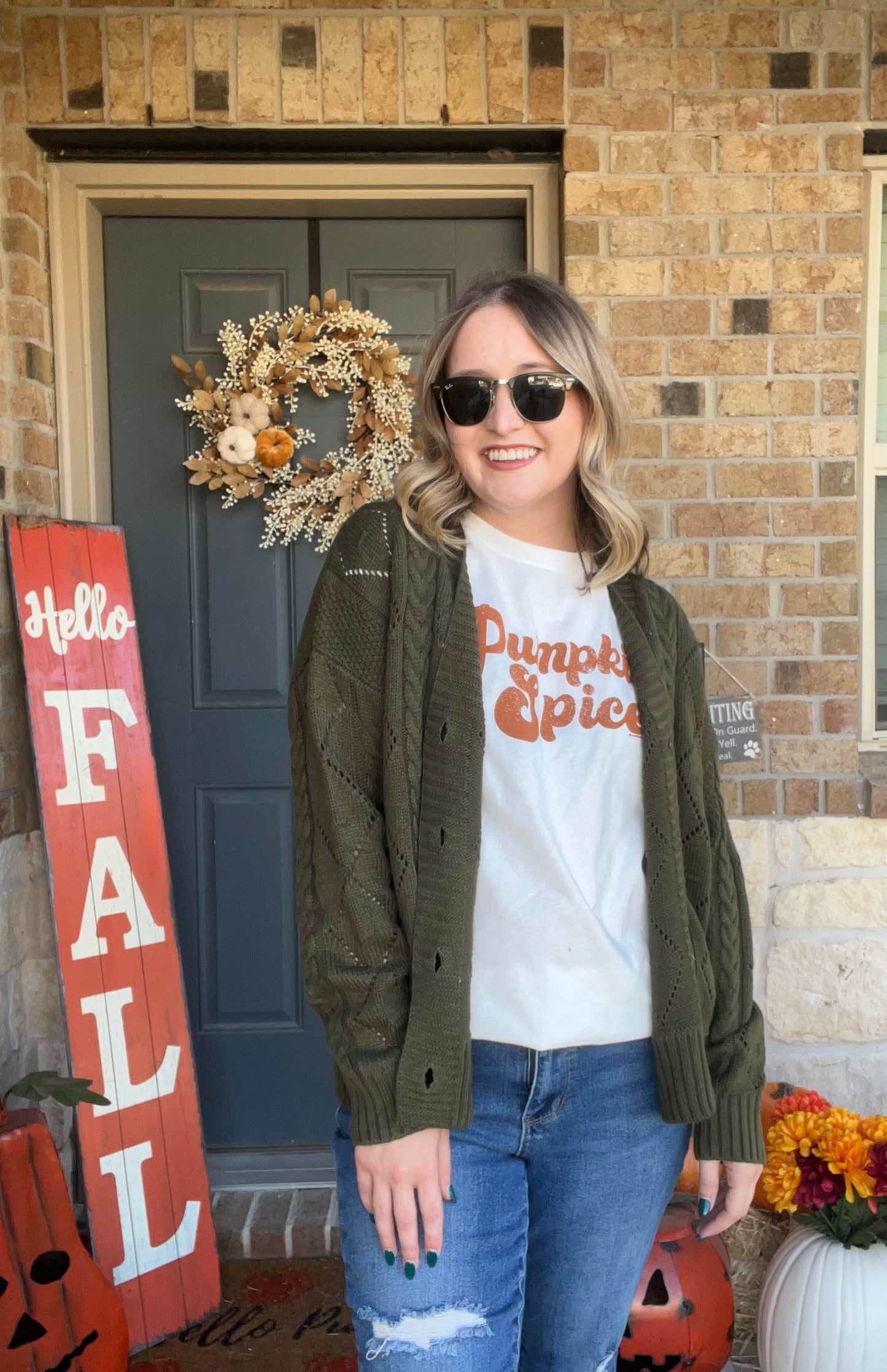Olive Button Up Cable Knit Cardigan