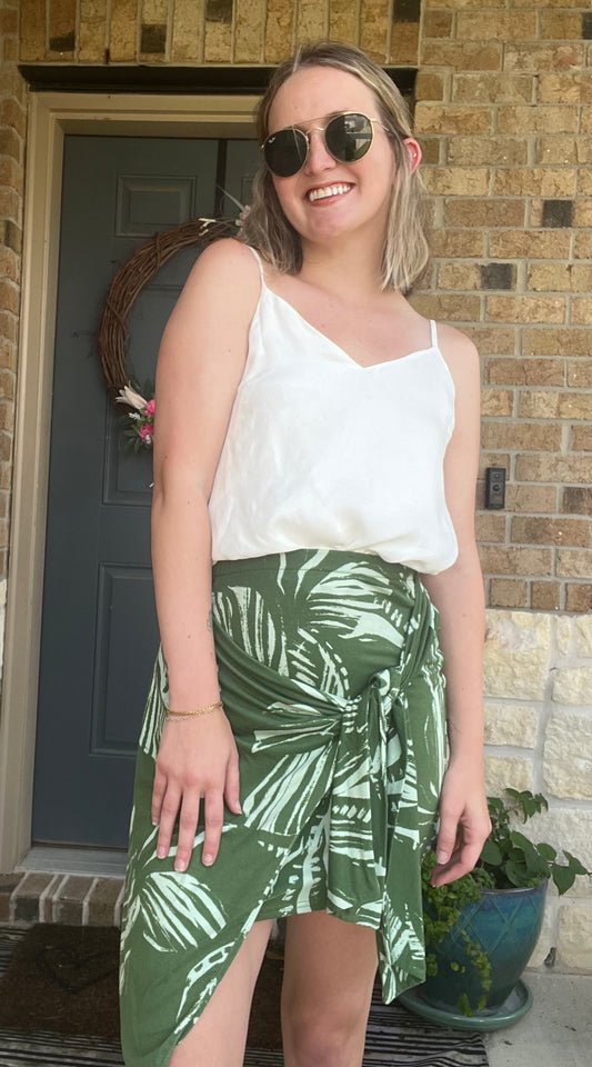 Green Floral Prosper Wrap Mini Skirt