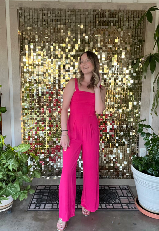 The Classic Square Neck Fuchsia Jumpsuit