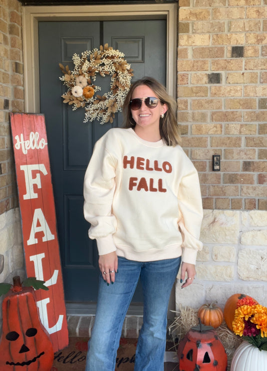 Cream "Hello Fall" Fuzzy Pullover