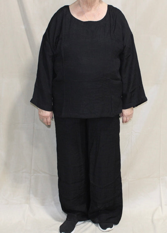 Plus Black Linen High Rise Pants