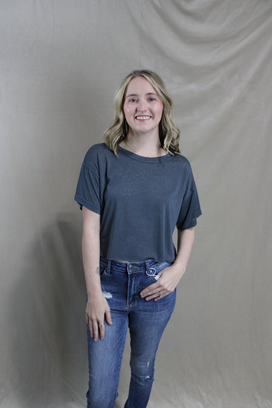 Cropped Butter Tee - Cloud Grey