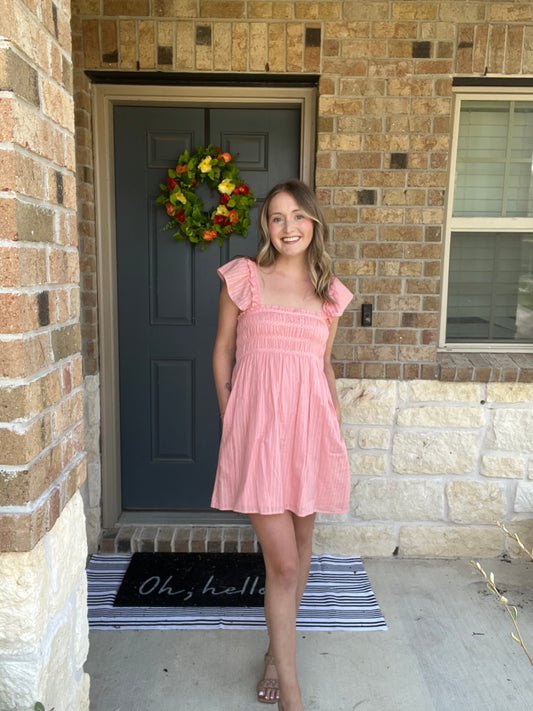 Light Pink Smocked Square Neck Dress
