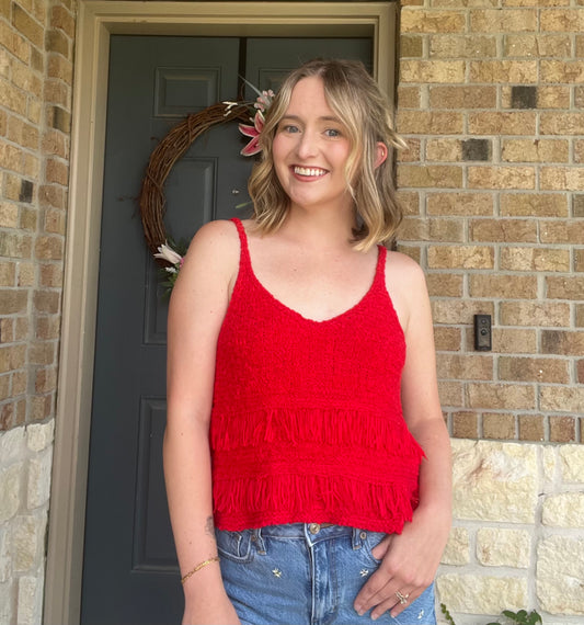 Red Lucie Fringe Knitted Tassel Tank