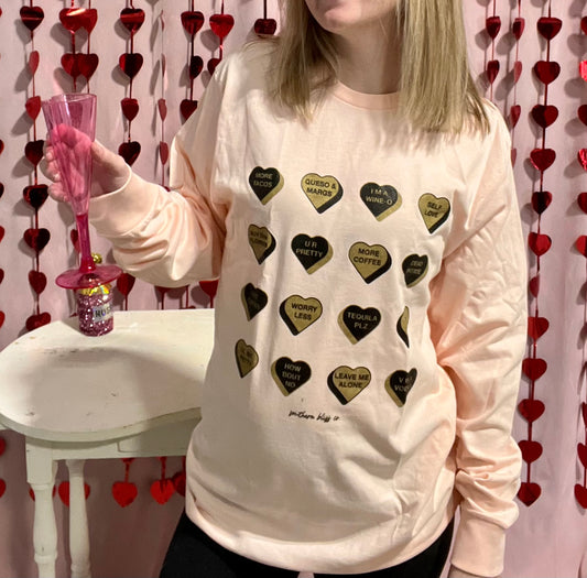 Glitter Natural Candy Heart Long Sleeve Tee Shirt