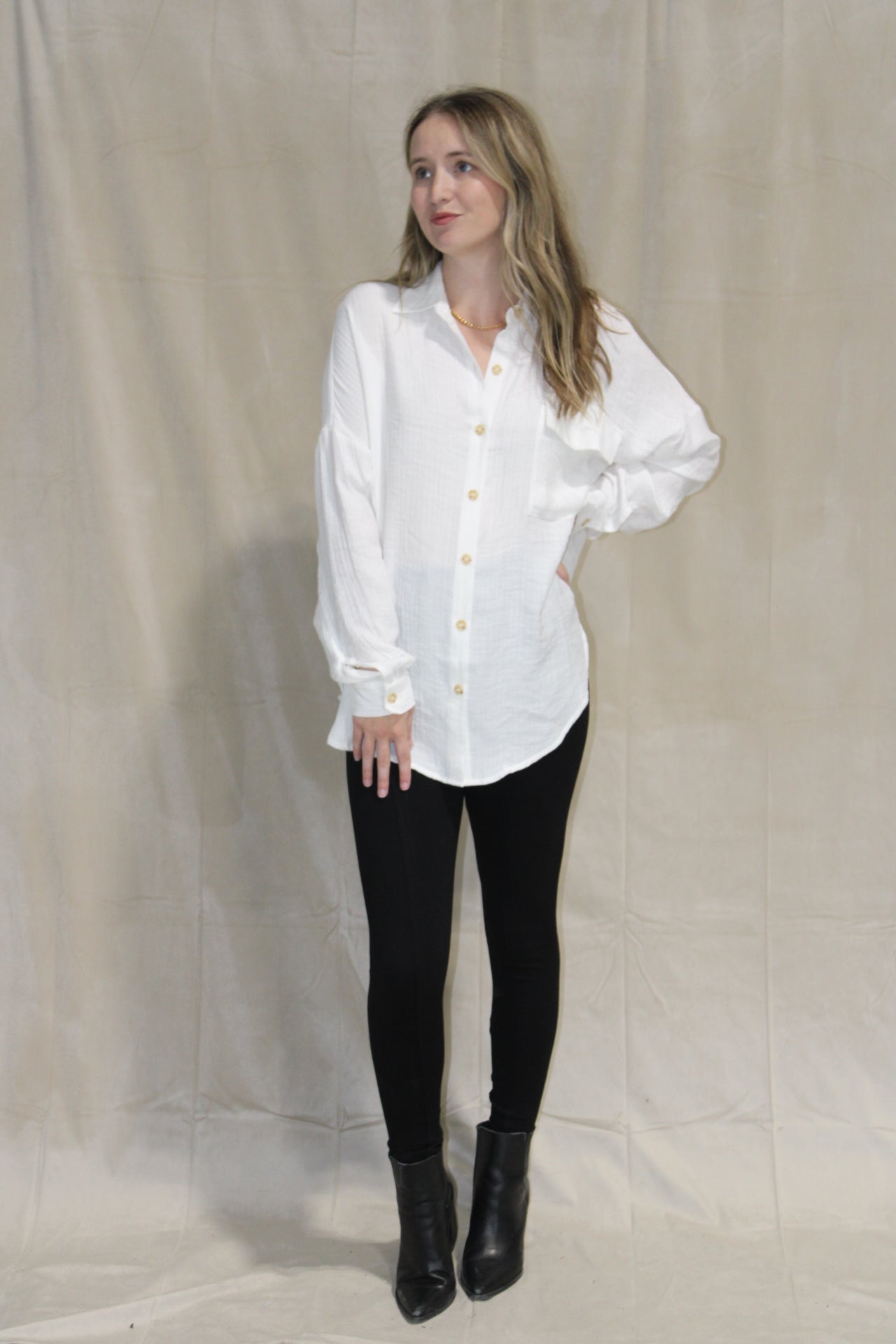 White Linen Button Down Top