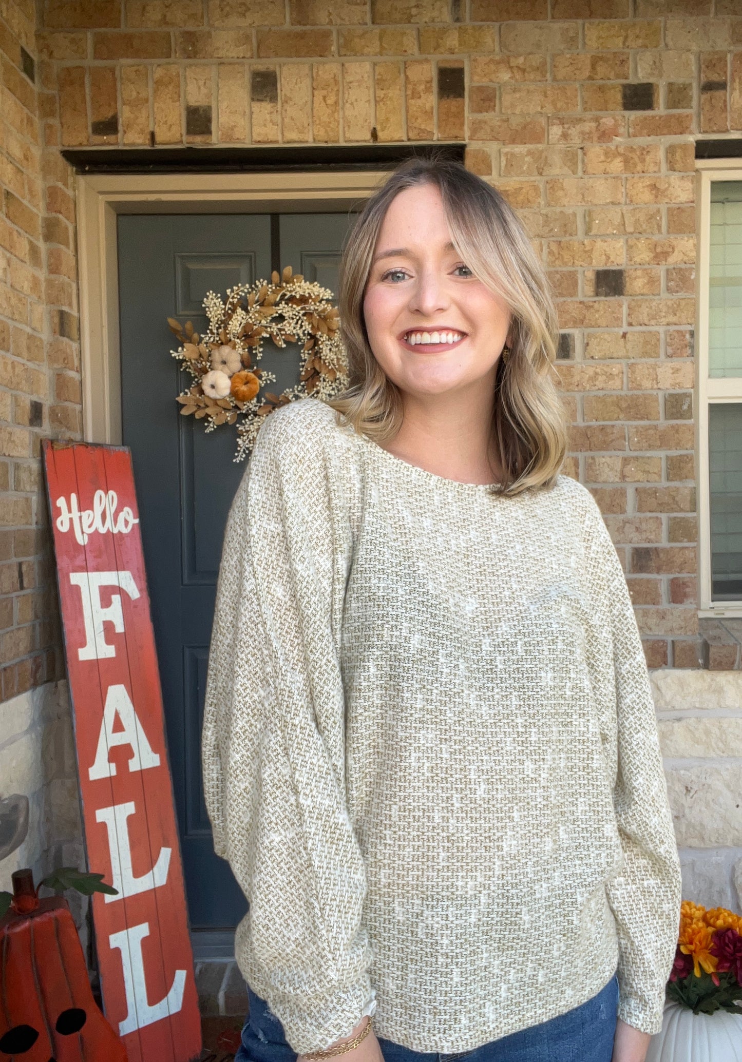 Olive Billie Over The Shoulder Dolman Sleeve Knit Top