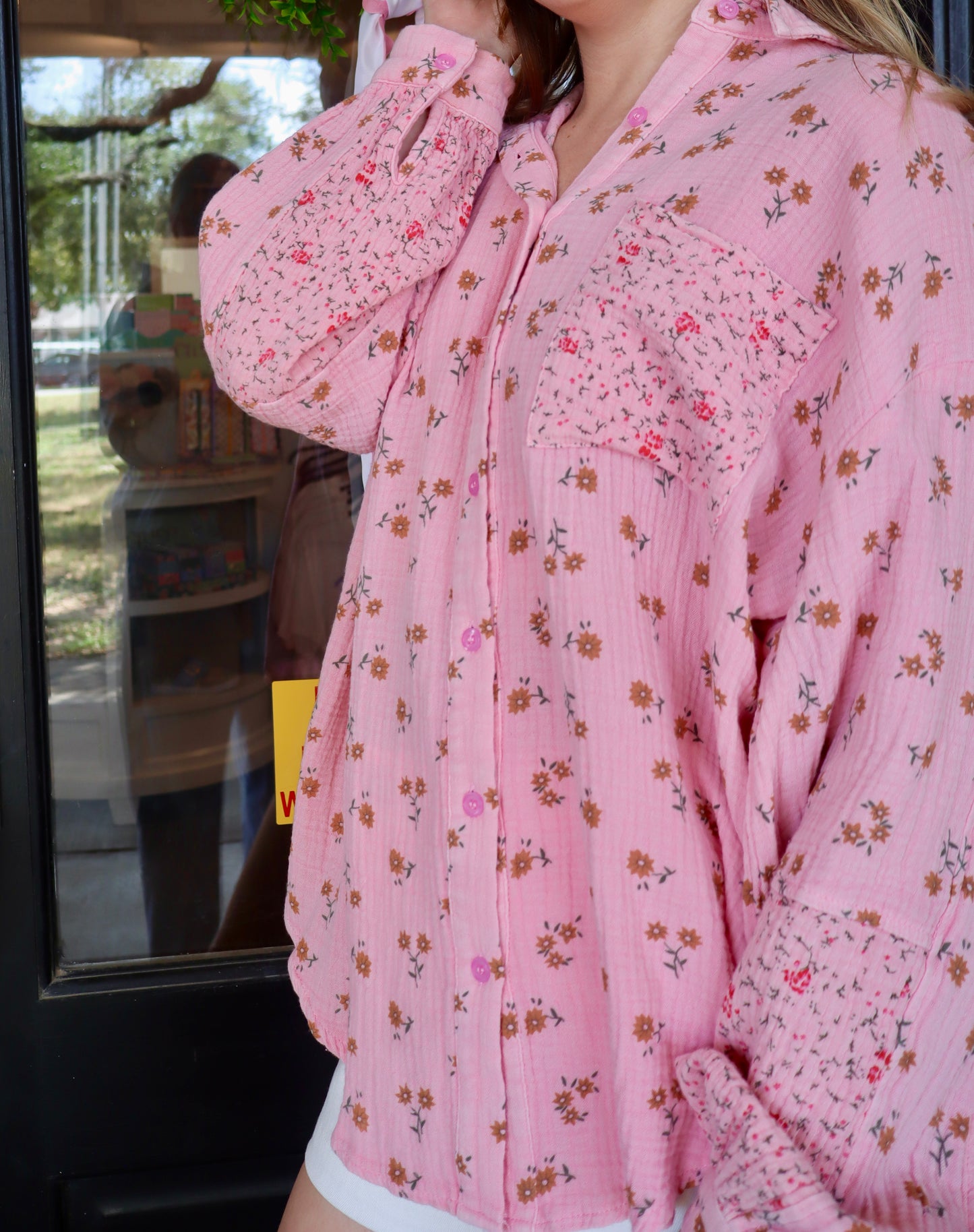 Cotton Candy Mixed Floral Pattern Button Up Top
