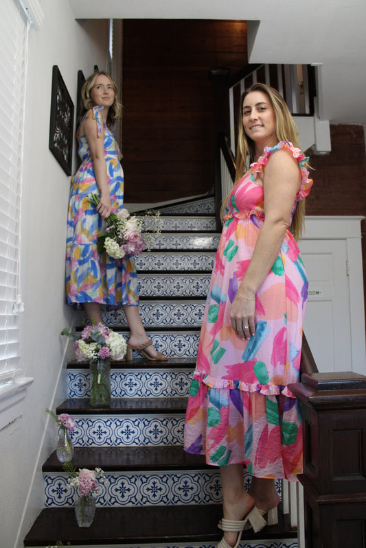 Pink Brush Stroke Midi Dress