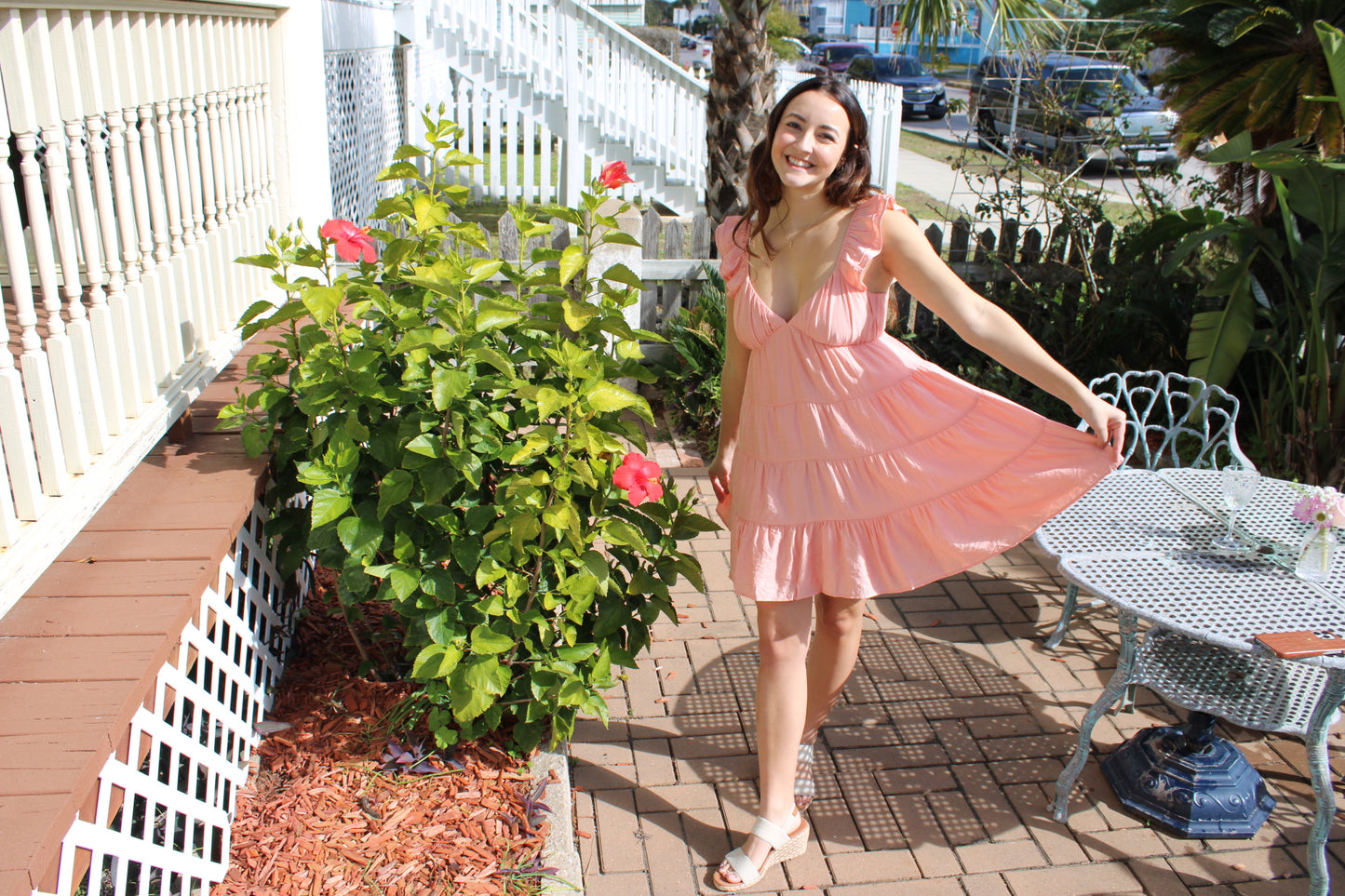 Coral Ruffle Mini Dress
