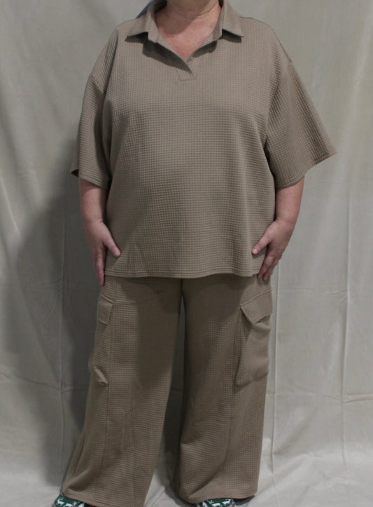 Taupe Waffle Print Henley Top