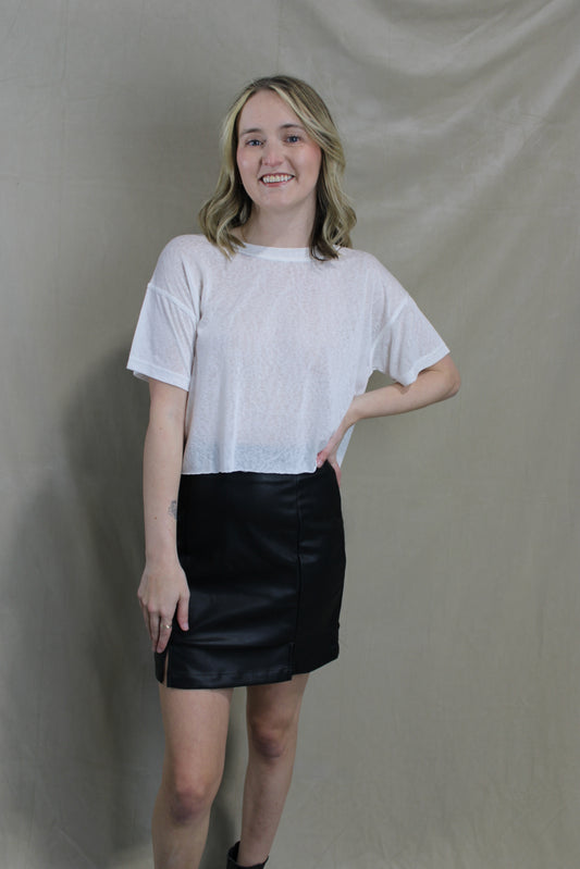 Black Leather Double Slit Mini Skirt