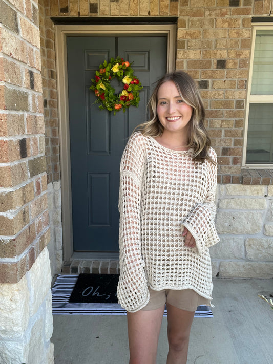 Relaxed Sheer Crochet Knit Pullover