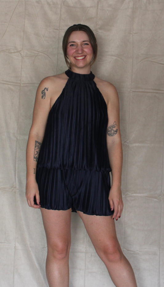 Navy Halter Two Piece Set
