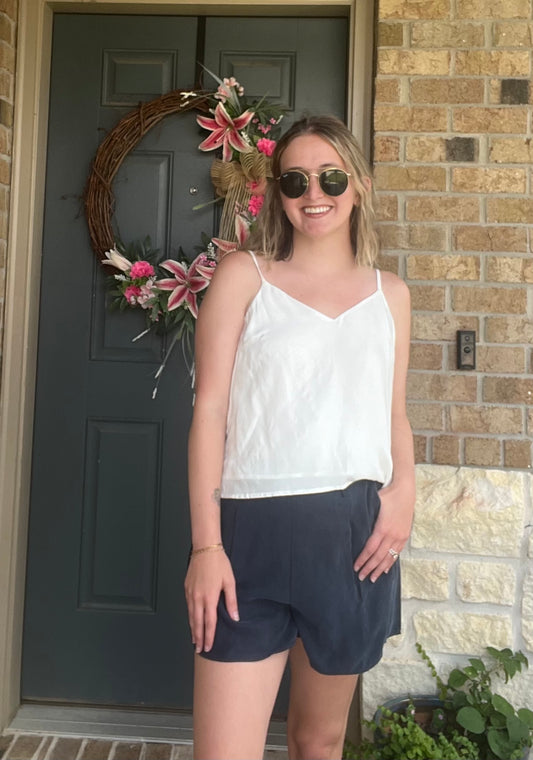 White Heritage V-Neck Tank with Scoop Back