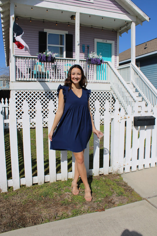 Navy Ruffle Sleeve Dress