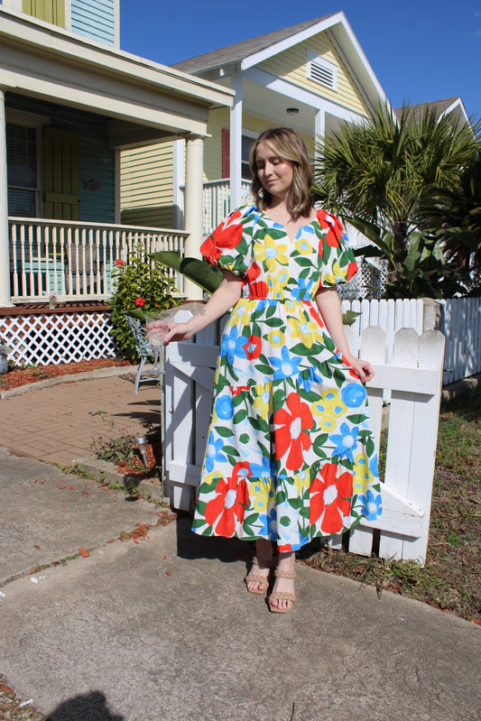 Floral Bell Sleeve Ruffle Dress
