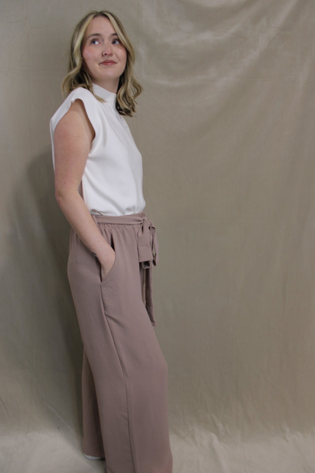Cream Mock Neck Sweater Top