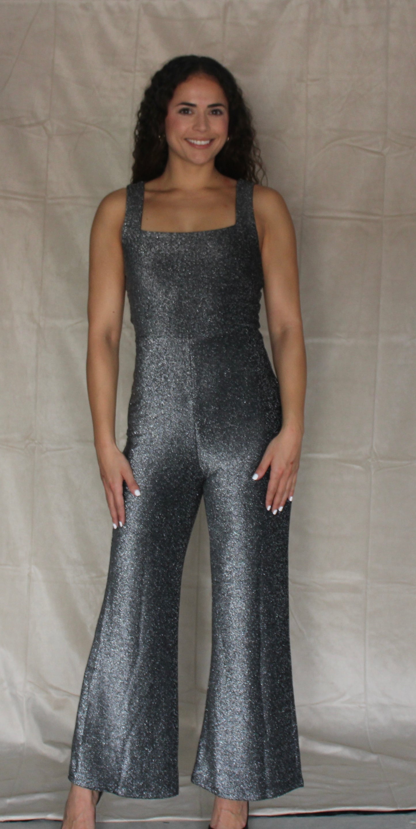 Black Shimmer Square Neck Jumpsuit