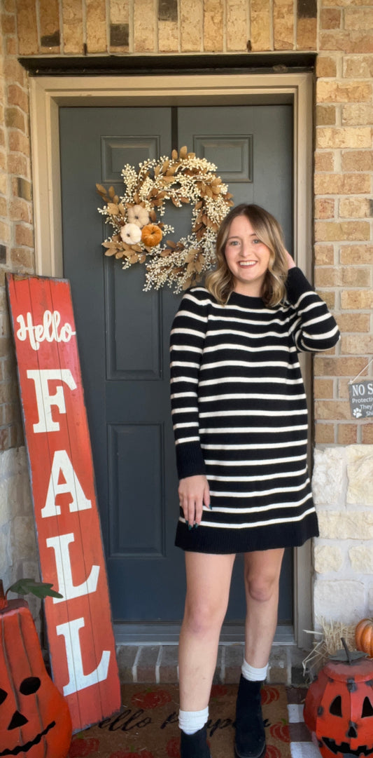 Black Ivory Sheri Striped Sweater Mini Dress