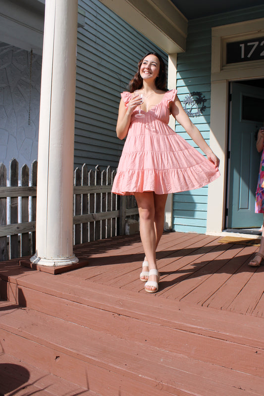 Coral Ruffle Mini Dress