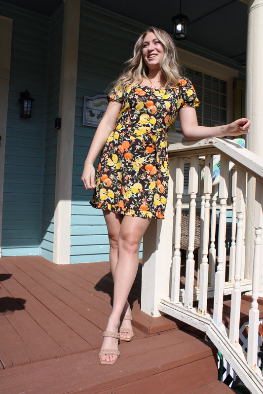 Fruitful Square Neck Belted Mini Dress