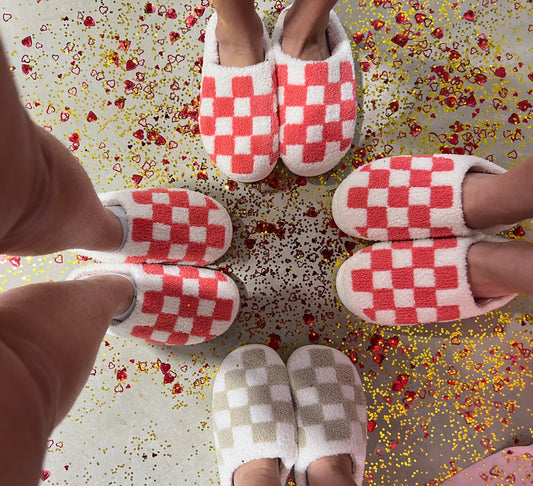 Coral and White Checkered House Shoes
