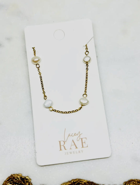 Gold 18kt Plated Delicate Chain with Pearls Necklace