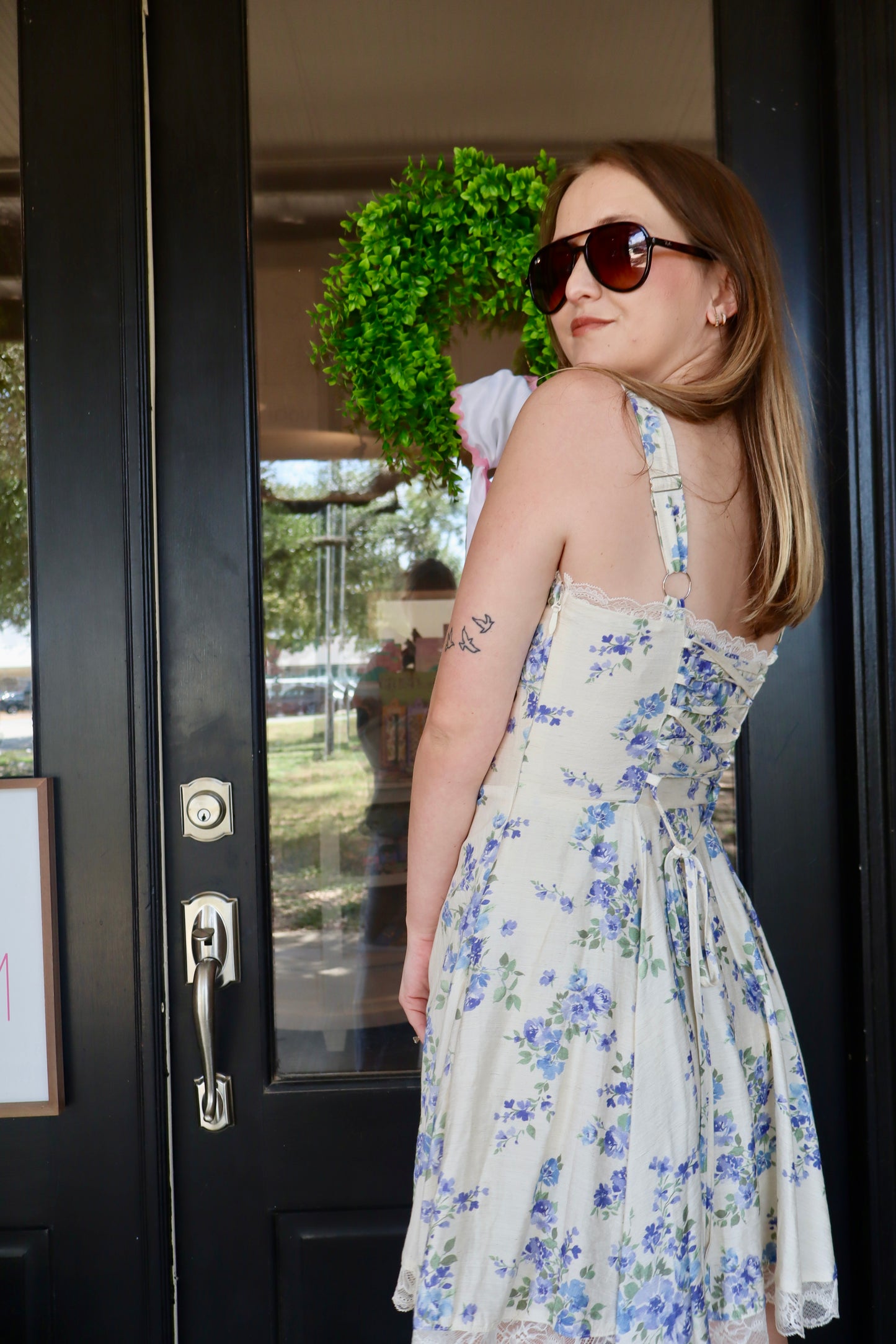 Lilac Blue Floral Sweetheart Mini Dress