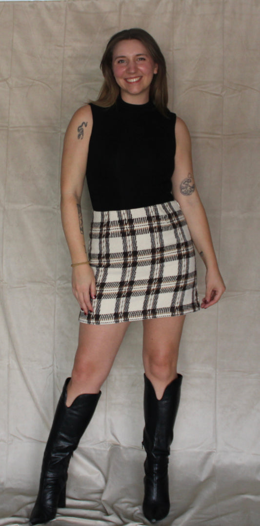 Plaid Textured Mini Skirt
