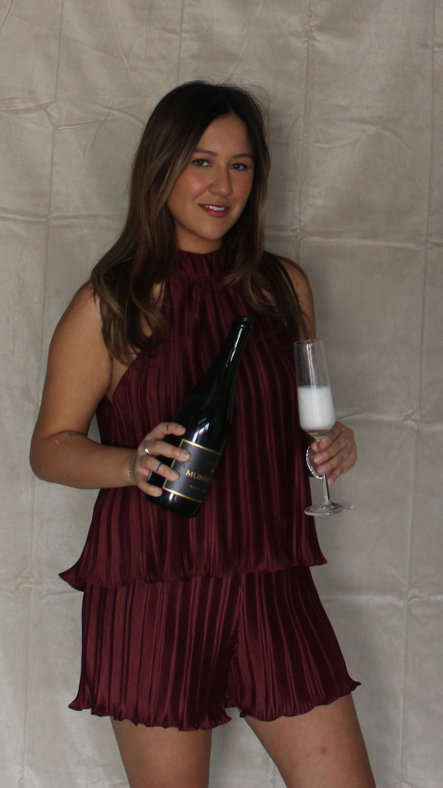 Burgundy Halter Two Piece Set
