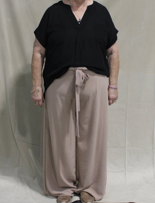 Plus Toast Crepe Pants with Bow Belt