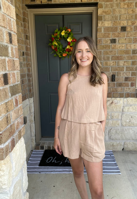 Taupe Shoreline Back Elastic Shorts
