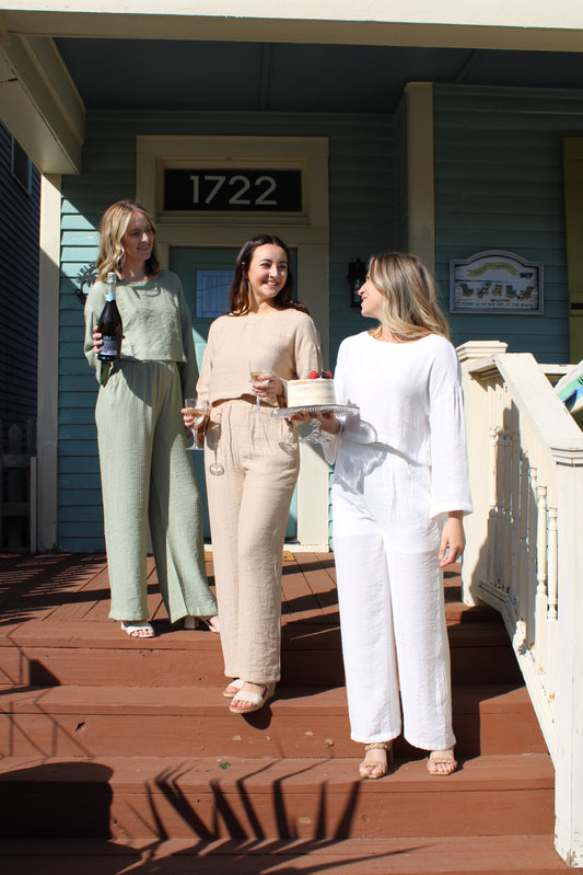 Khaki Linen High Waisted Pants