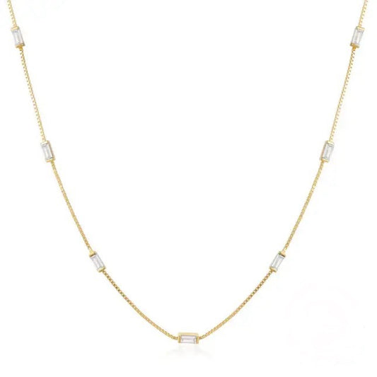 Gold 18kt Plated Rhinestone Staggered Necklace