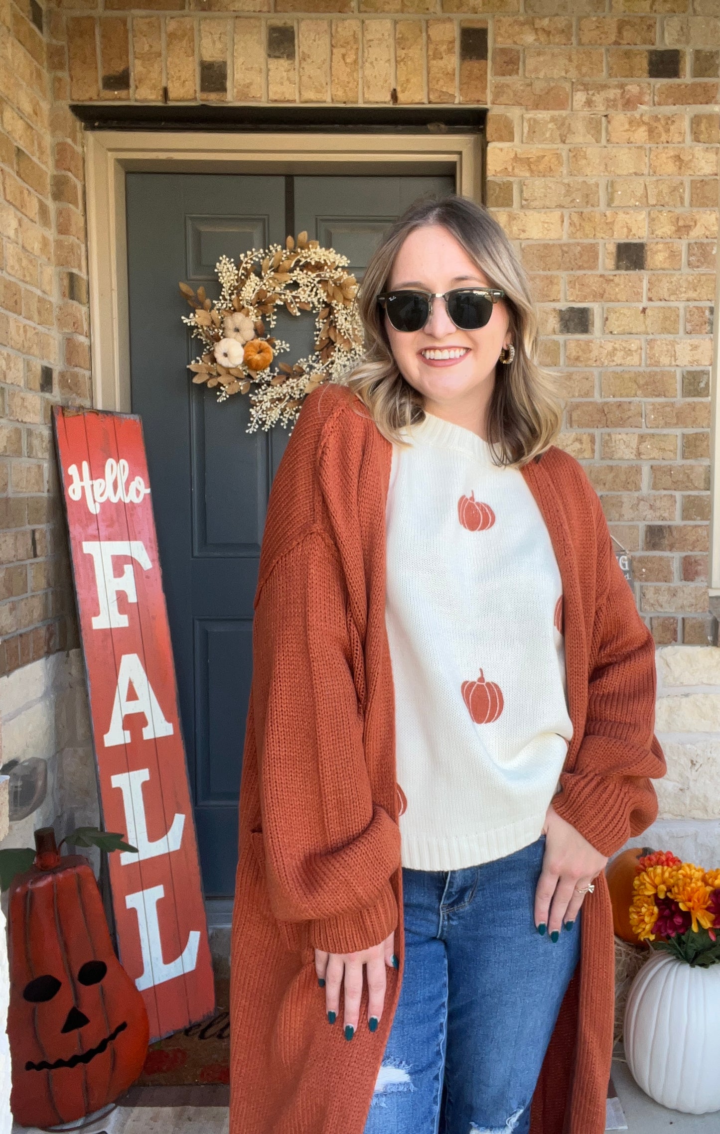 Cream Pumpkin Stamped Crewneck Sweater