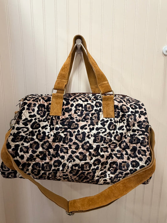 Brown and Cream Velvet Leopard Duffel Bag