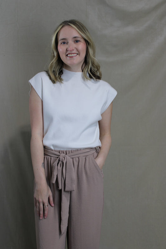 Cream Mock Neck Sweater Top