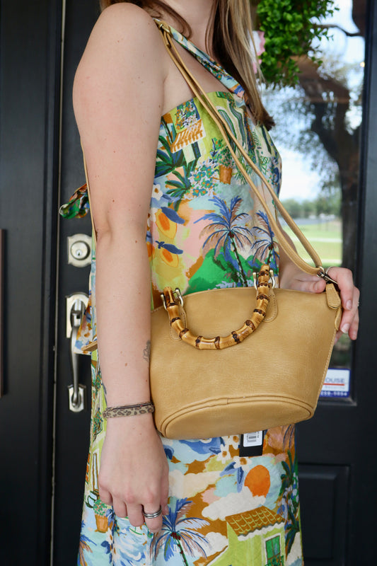 Tan Millie Bamboo Handle Basket Crossbody