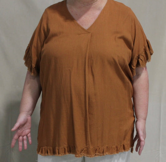 Linen Camel Unhemmed Top