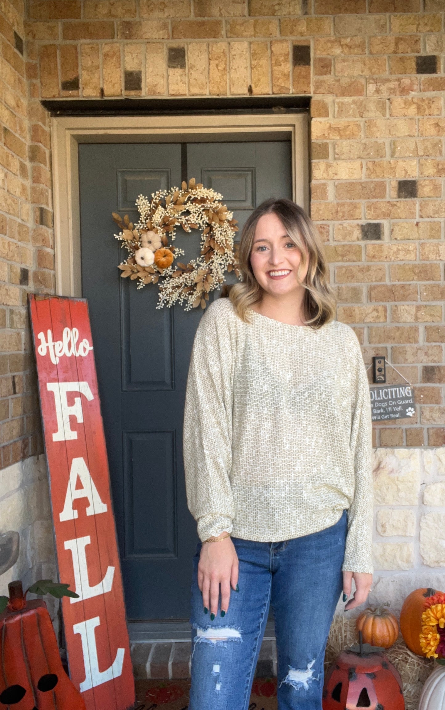 Olive Billie Over The Shoulder Dolman Sleeve Knit Top