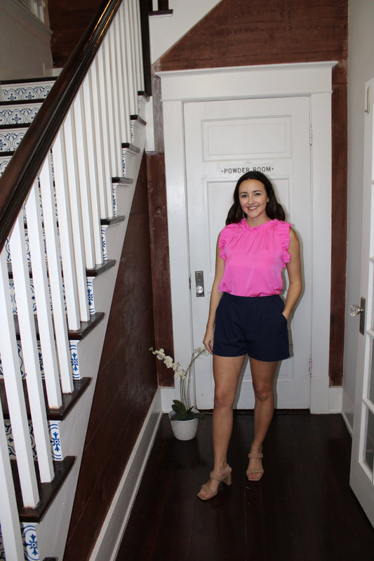 Light Fuchsia Ruffle Sleeve Top