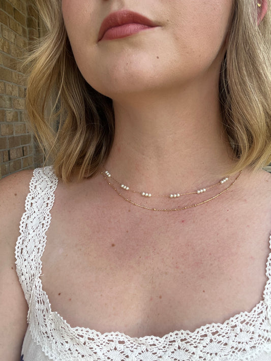 Gold Chain with Dainty Pearls Layered 16"-18" Necklace