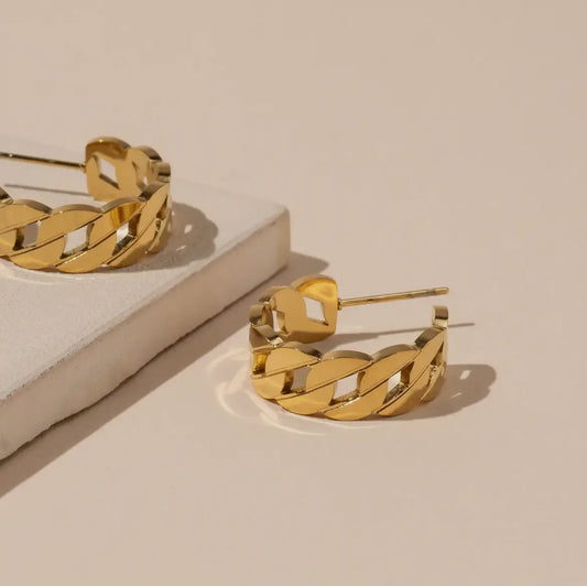 Gold 18kt Plated Classic Chain Link Hoop Earrings